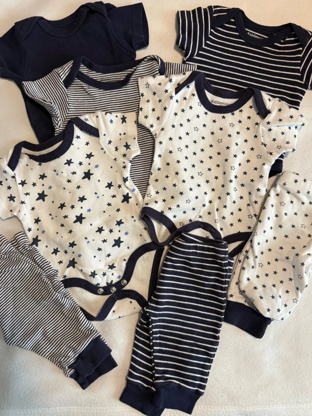 Navy & White Star and Stripe Baby One-Piece Bodysuits with pants- Pack